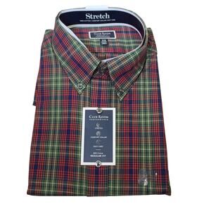 Club Room Men's RegularFit Randall Plaid Dress Shirt orange/green 18.5 34-35 $60